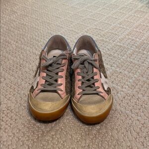 Pink and Brown Low-Top Sneakers with Suede Finish